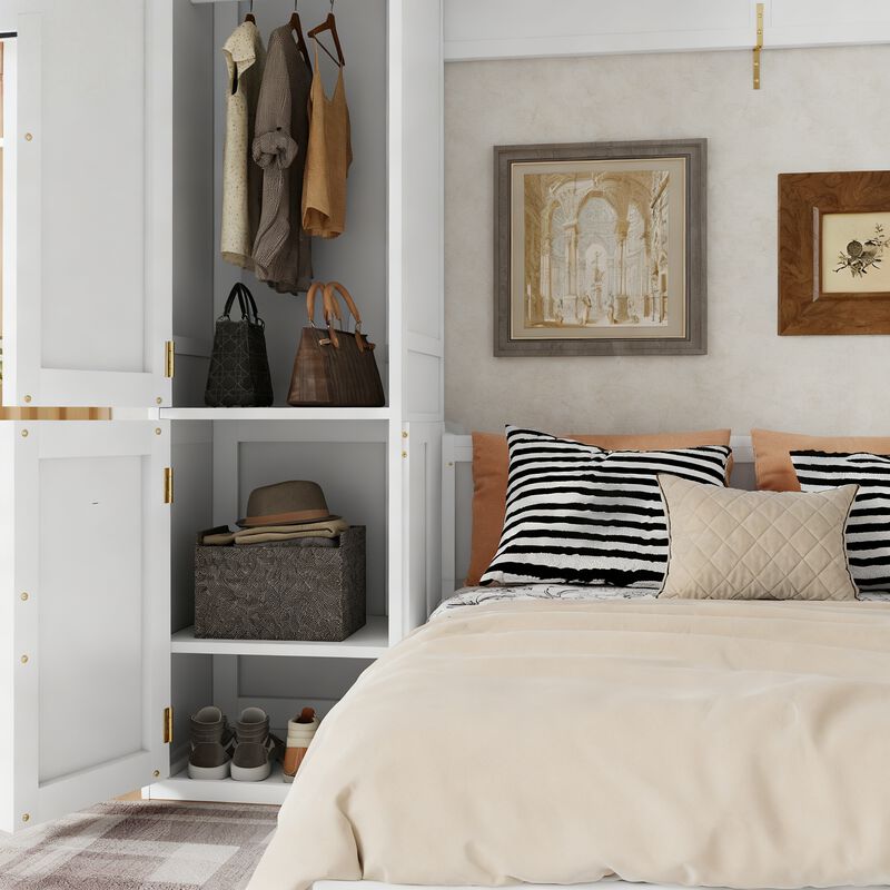 Whisen Queen Size Wood Murphy Bed with Wardrobe, Desk, Gas Struts and Charging Station image number 3