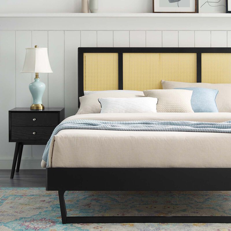 Modway - Kelsea Cane and Wood Full Platform Bed with Angular Legs image number 1