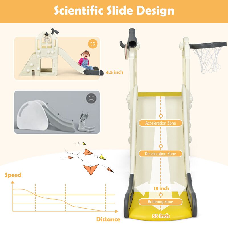 6-in-1 Toddler Slide and Climber Playset with Basketball Hoop for Kids