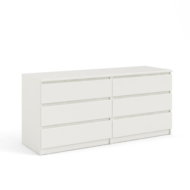 FurniFact Stylish 6 Drawer Double Dresser Featuring Elegant White Wood Grain Finish