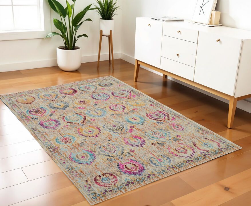 HomeRoots Floral Distressed Area Rug