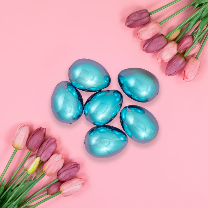 Set of 6 Metallic Blue Medium Size Easter Egg Decorations 3.5"