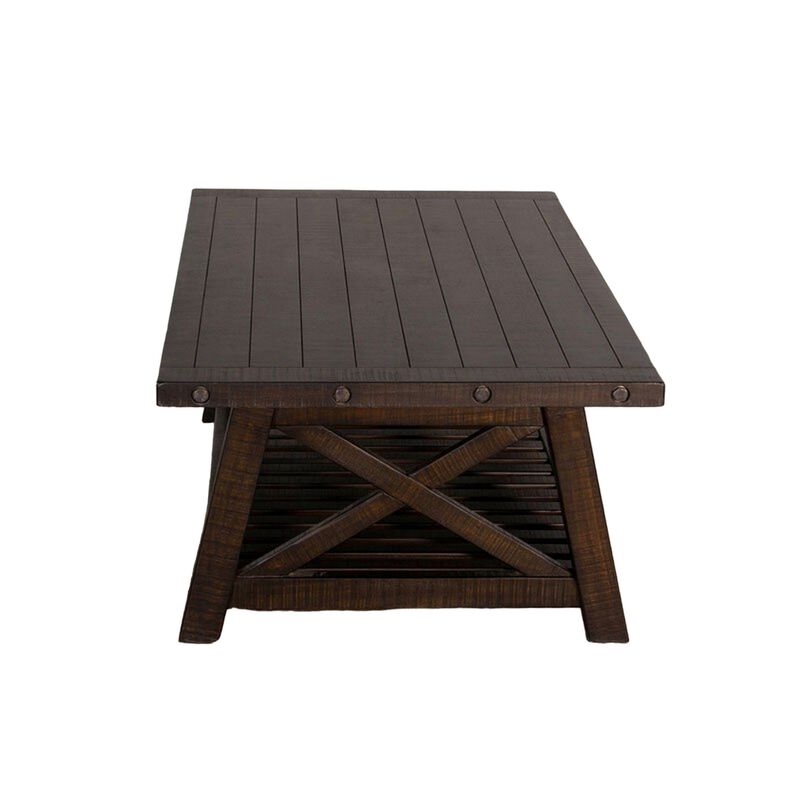 Anva Coffee Table, Dark Brown Mahogany, Shelf, Rectangular 52 Inch