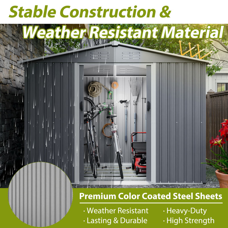 8x6 FT Outdoor Tool Storage Shed with Metal Foundation & Lockable Doors image number 7