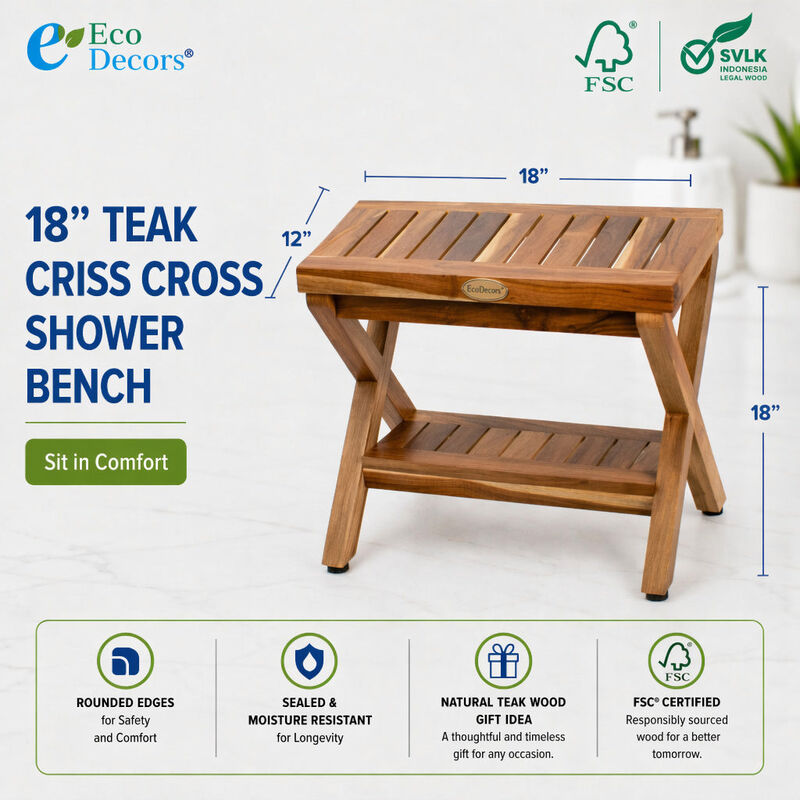 18" Obliquity-X Shower Bench With Shelf- Fully Assembled image number 1