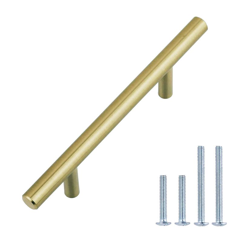 Amazon Basics Euro Bar Cabinet Handle (1/2-inch Diameter), 5.38-inch Length (3-inch Hole Center), Golden Champagne, 10-pack