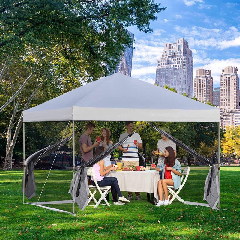 10' x 10' Pop Up Canopy Portable Folding Tent Gazebo Outdoor with Removable Side Walls Mesh Curtains Carrying Bag White