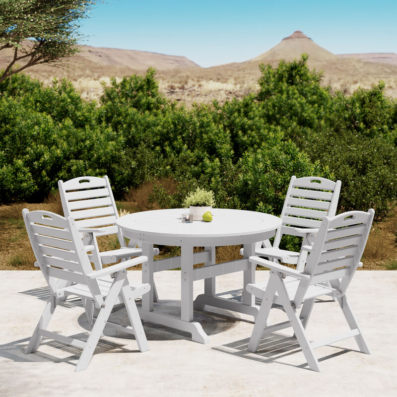 WestinTrends 5-Piece HDPE Round Patio Dining Table Set with Foldable Chairs