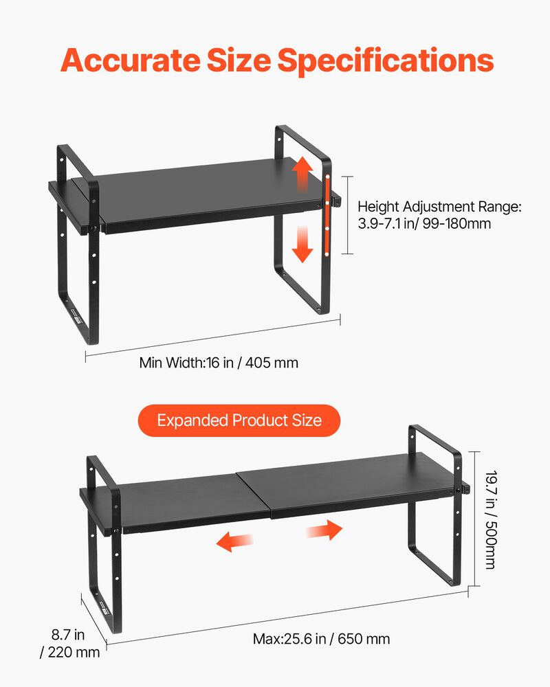 2-Tier Cabinet Organizer Shelf Steel Counter Spice Rack for Kitchen image number 2