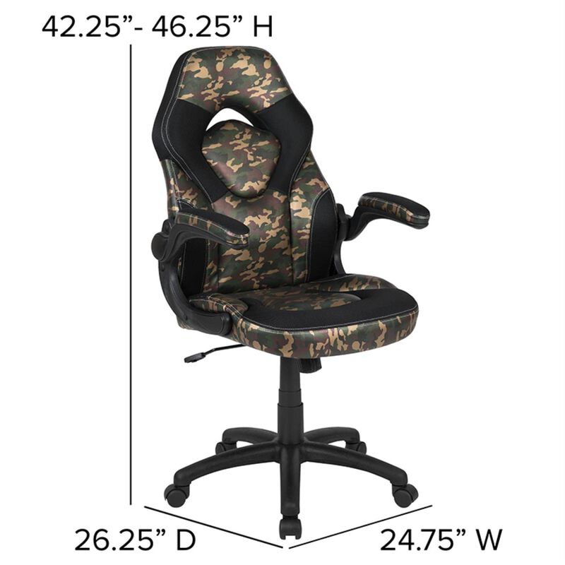 Flash Furniture Black Gaming Desk and Camouflage/Black Racing Chair Set with Cup Holder, Headphone Hook, and Monitor/Smartphone Stand