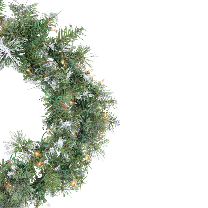Pre-Lit Snow Mountain Pine Artificial Christmas Wreath - 24-Inch  Clear Lights
