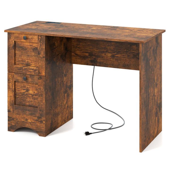 Hivvago Wooden Computer Desk Workstation with 2 Drawers for Home and Office