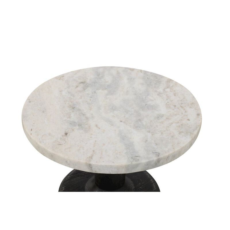 Caspian Side Table with White Marble Top in Distressed Black