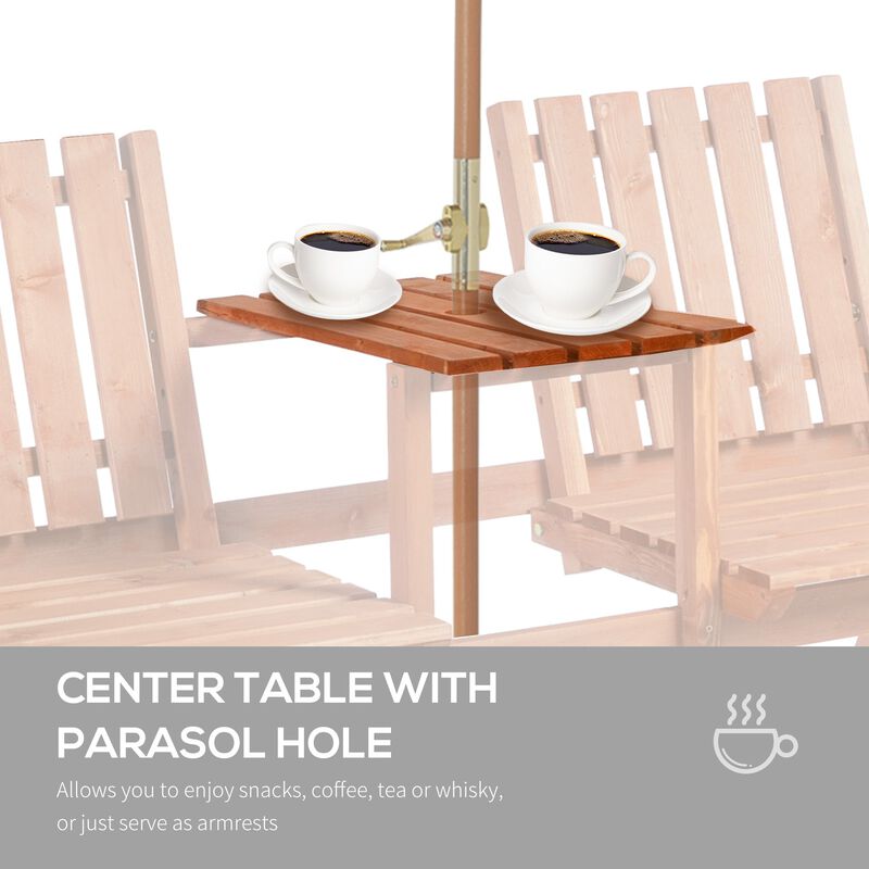 Orange Patio Love Seat: Wooden Bench with Center Table & Umbrella Hole