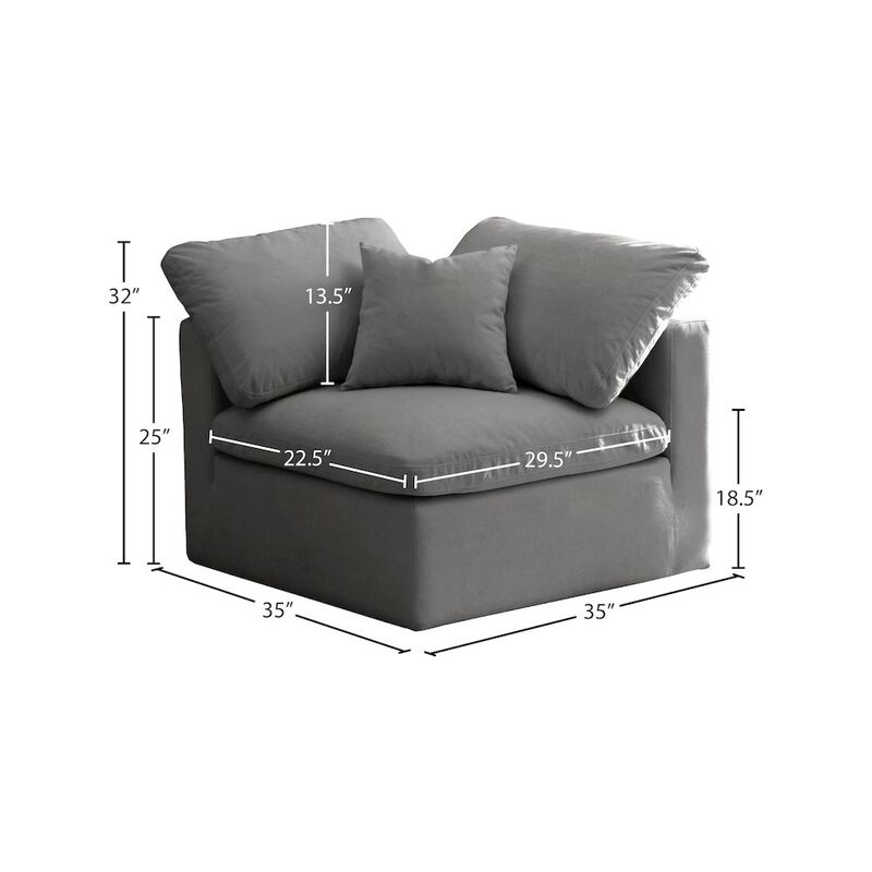 Meridian Furniture Plush Grey Velvet Standard Comfort Modular Corner Chair