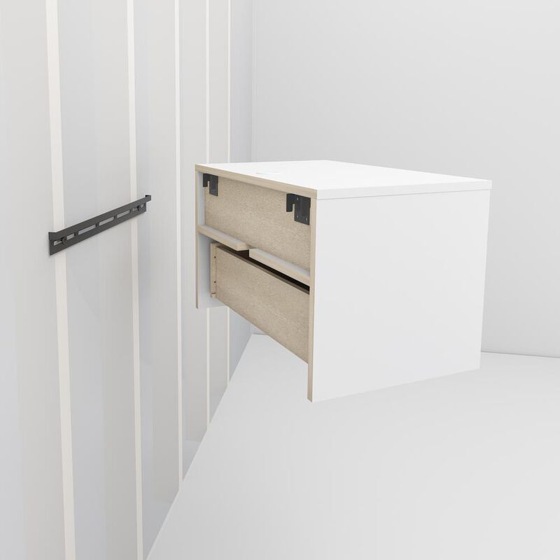 Prepac Floating Nightstand With Open Shelf, Drifted Gray and White