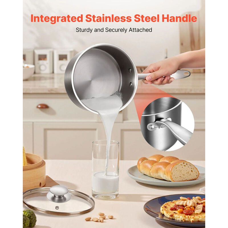 Multipurpose Stainless Steel Sauce Pot with Steamer, Glass Lid & Ergonomic Handle image number 8