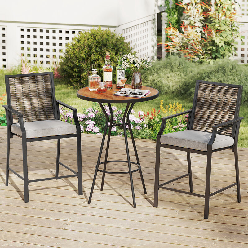 Outdoor Bar Stool Set of 2 – Rattan Counter Height Chairs with Armrest Comfort
