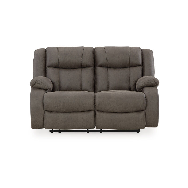 Perth Manual Reclining Loveseat, Foam, Slate Gray Faux Leather 61 Inch - Benzara