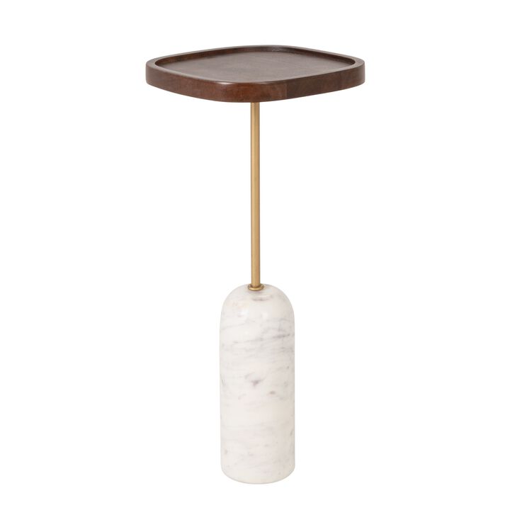 Rowena Interiors Wood and Marble Accent Table with Brass-Finished Stem, White