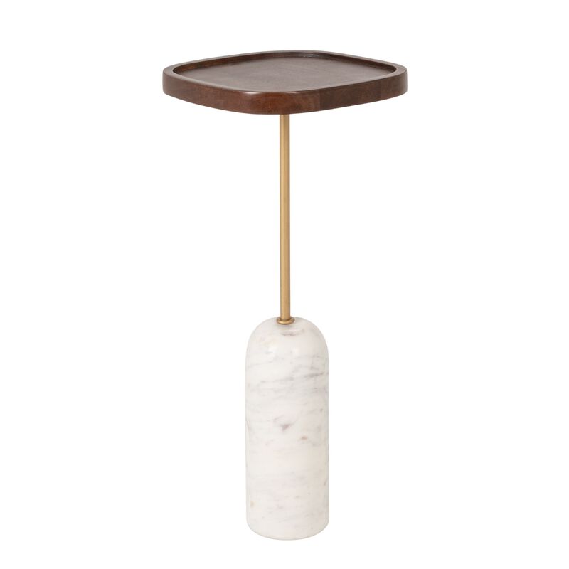 Rowena Interiors Wood and Marble Accent Table with Brass-Finished Stem, White image number 0