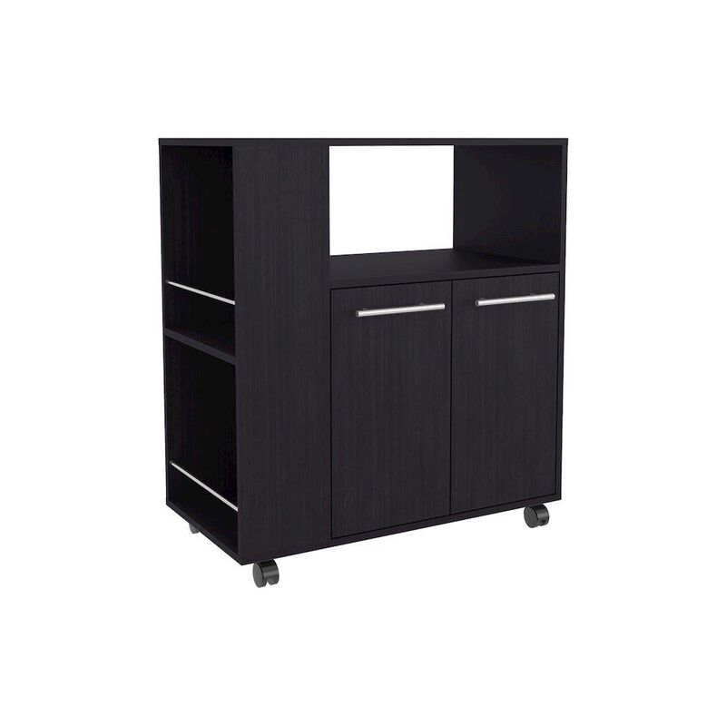 Bremerton Kitchen Cart, 2 Doors, 3 Shelves, 4 Wheels, Black Wengue