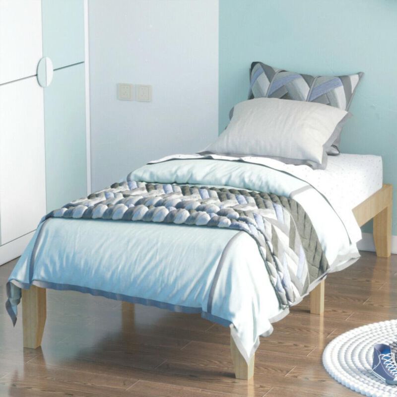 Hivvago Twin Size Rubber Wood Platform Bed Frame with Wood Slat Support