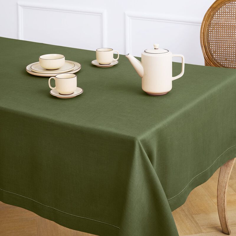 Solino Home Classic Hemstitch 100% Linen Tablecloth &ndash; Handcrafted, Machine Washable, Perfect for Holiday and Everyday Dining