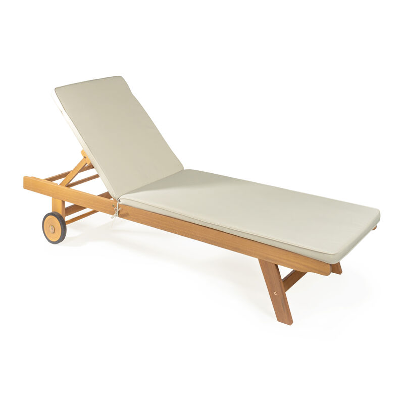 Mallorca Modern Classic Adjustable Acacia Wood Chaise Outdoor Lounge Chair with Cushion & Wheels image number 0