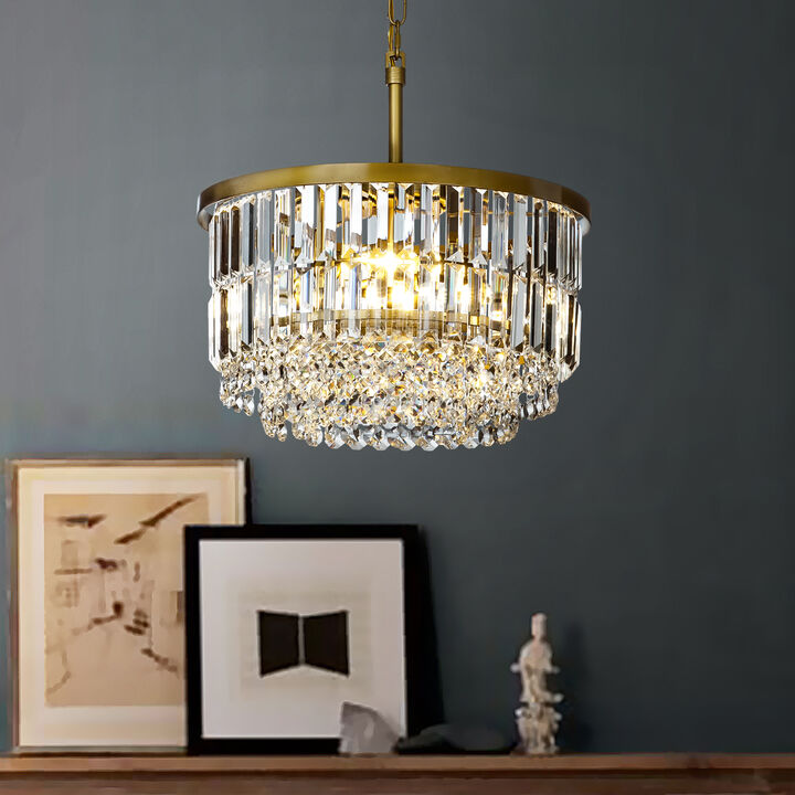 3 Lights 16" Traditional Gold Chandelier With Clear Crystal Accents