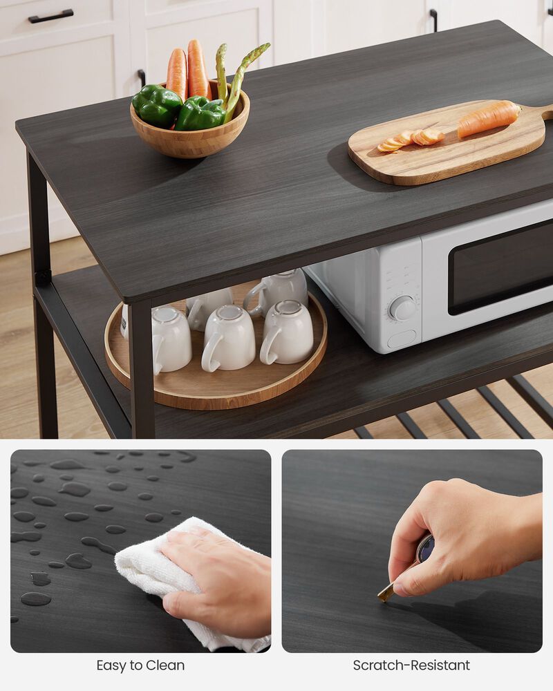 Kitchen Island with 3 Shelves & Large Worktop