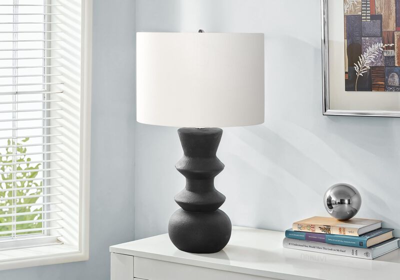 Monarch Specialties I 9763 Lighting, 26" H, Table Lamp, Black Ceramic, Ivory/Cream Shade, Contemporary image number 2
