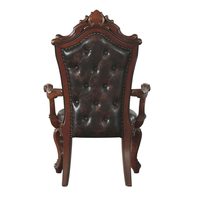 Leatherette Padded Arm Chair with Button Tufted Back, Set of 2, Brown-Benzara