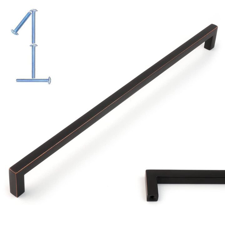KOOFIZO Solid Square Bar Cabinet Handle - Oil Rubbed Bronze Furniture Pull, 12.6 Inch/320mm Screwhole Distance, 1-Piece for Kitc