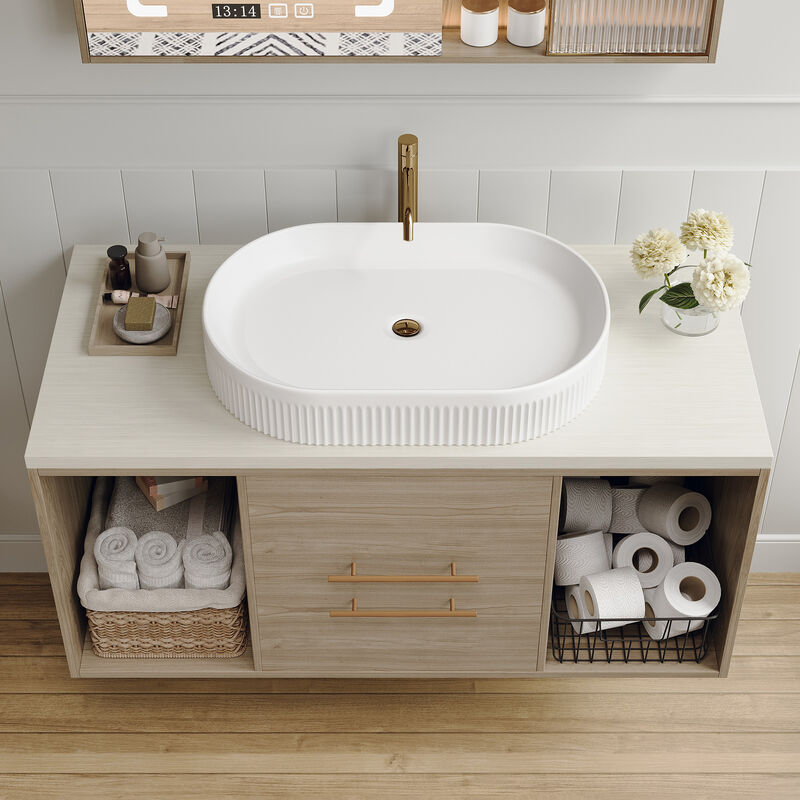38.2'' Wall-Mounted Modern Bathroom Vanity with Oval Ceramic Sink