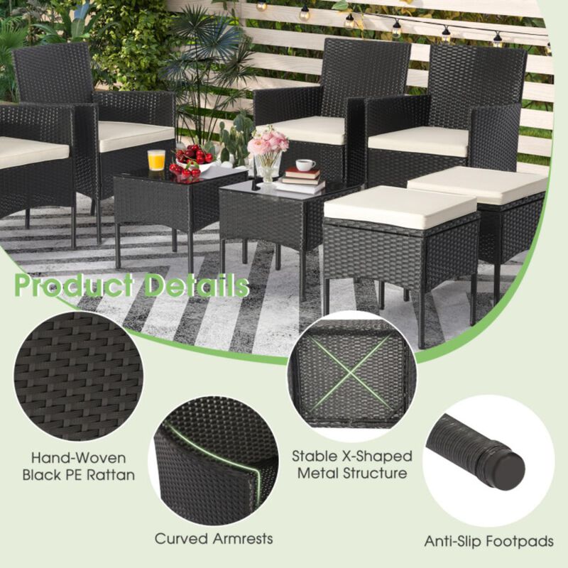 Hivvago 8 Pieces Patio Wicker Conversation Set with 2 Coffee Tables and 2 Ottomans