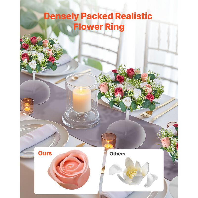 10 Pack Faux Rose Wreaths with Pink and White Flowers for Wedding, Party & Home Table Decor image number 4