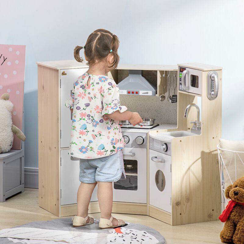 White Kids' Play Kitchen: Corner Set with Interactive Ice Maker