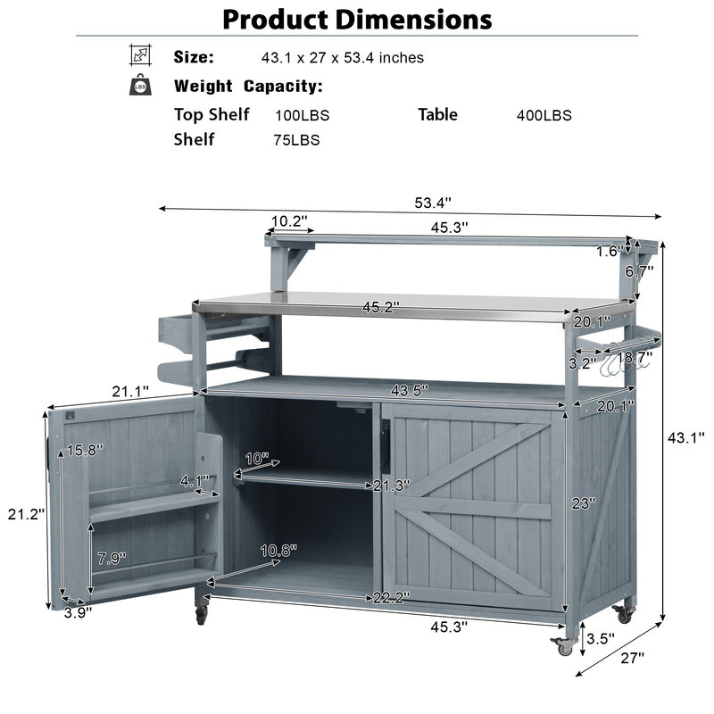Merax Outdoor Kitchen Island with Raised Shelf