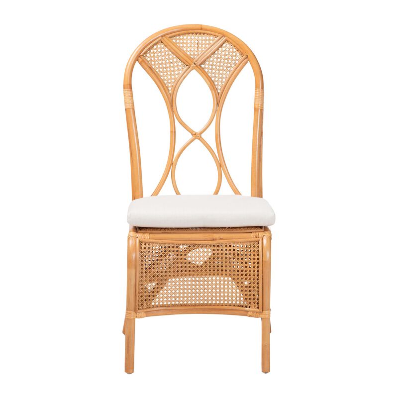 bali & pari Elsa Natural Rattan Dining Chair - Handcrafted Wicker Side Chair with Openwork Back and Woven Detailing, Coastal Boho Seating for Dining Room or Kitchen