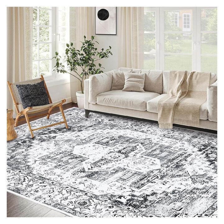 Vintage Area Rug Ultra Soft Oriental Design Pet Child Friendly Machine Washable NonSlip Stain Resistant Foldable Carpet Ideal for Living Room Bedroom