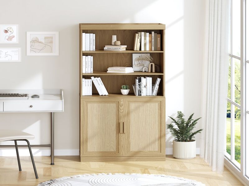 Modern Minimalist Wood Grain Decorative Storage Cabinet Combination Cabinet with 6 Shelves, Open Bookshelf Storage Cabinet