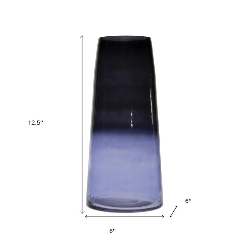 HomeRoots 13" Blue Ombre Glass Tapered Table Vase image number 3