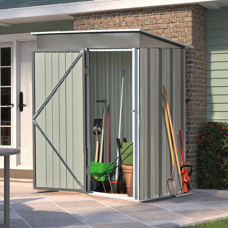 Patio 5ft Wx3ft. L Garden Shed, Metal Lean-to Storage Shed with Lockable Door, Tool Cabinet for Backyard, Lawn, Garden, Gray image number 5