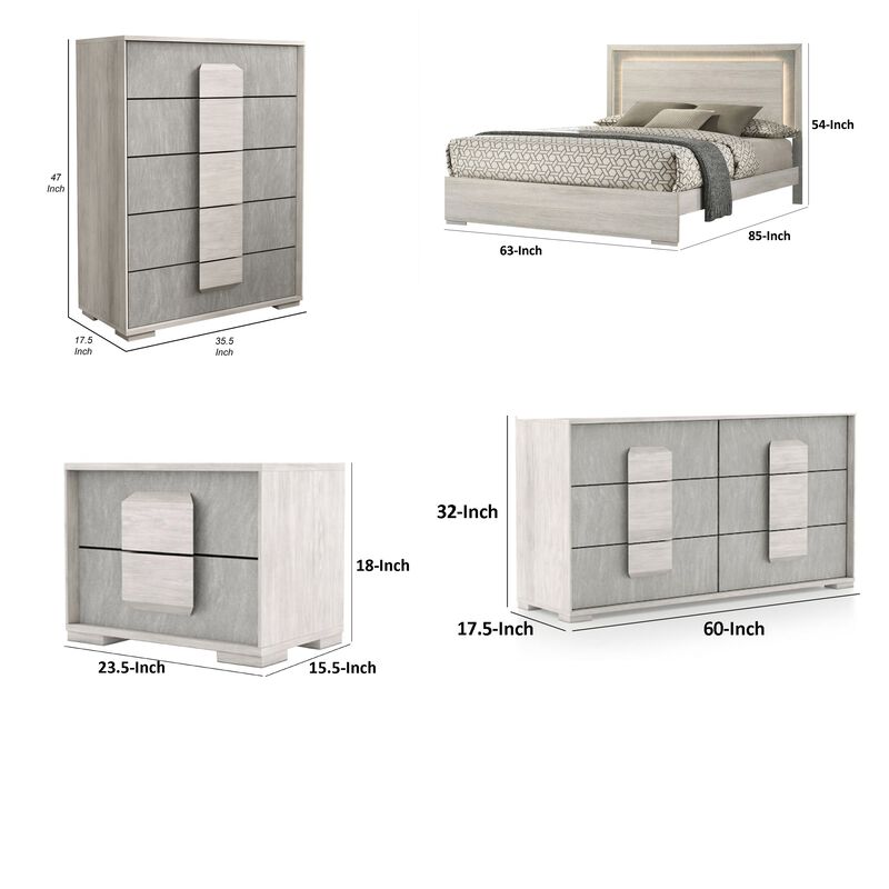 Queen Bedroom Set, White Wash and Stone Gray, 4 Piece Set with Chest, Dresser, and Nightstand image number 7