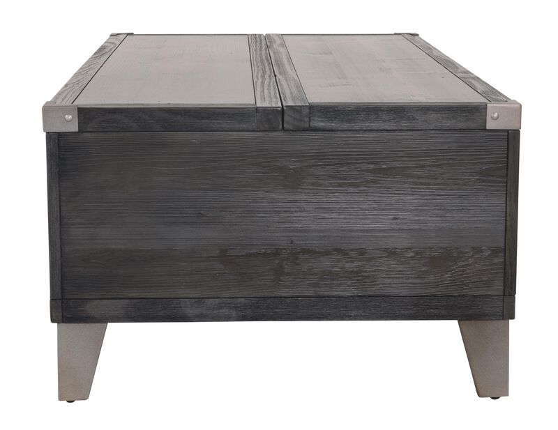 Wooden Lift Top Cocktail Table with 2 Drawers and Metal Accents, Gray