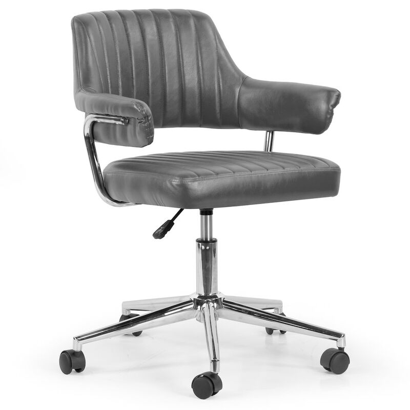 Glamour Home Avery Gray Faux Leather Adjustable Height Swivel Office Chair with Arms