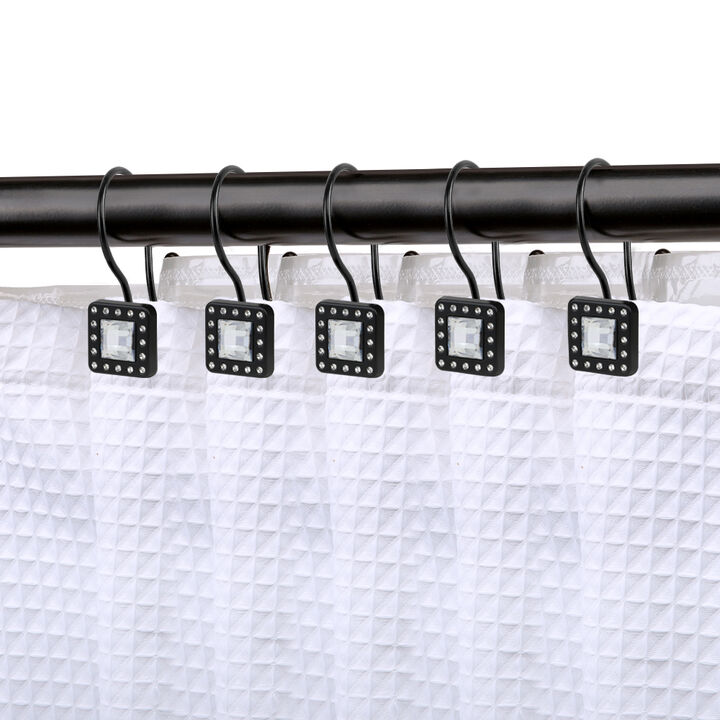 Utopia Alley Rust-Resistant Metal Double Shower Curtain Hooks with Large Center Crystal, Shower Hooks Hangers for Bathroom, Kitchen Utensils, Curtains, Clothing, Towels etc - Set of 12