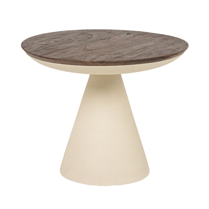 Metal and Wood Pedestal Side Table, Cream