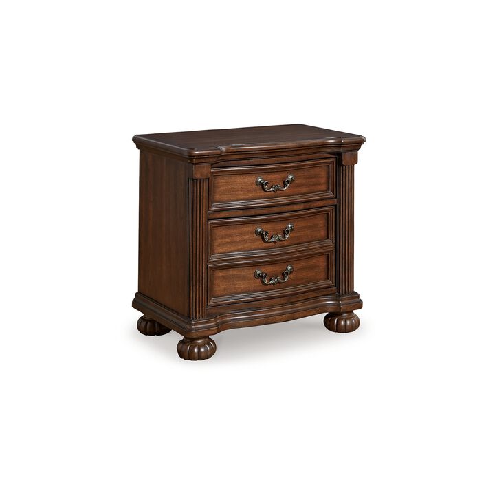 Laon Nightstand, 3 Drawer, Bronze, 29 Inch Cherry Brown Solid Hardwood - Benzara